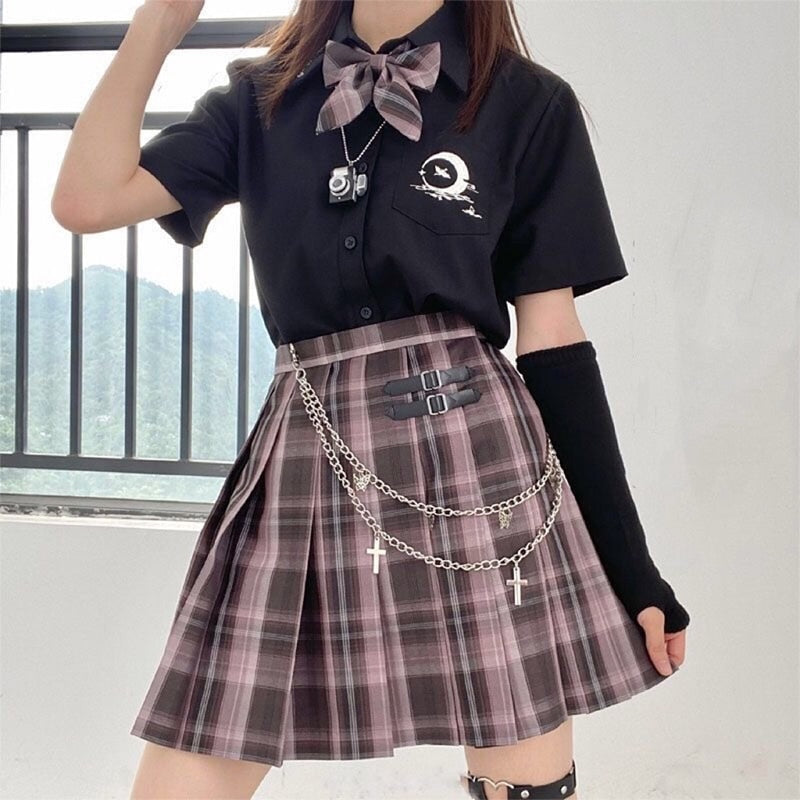 Japanese School Girl Uniform Pleated Mini Skirt School Uniform High Waist A-Line Plaid Skirt Sexy JK Uniforms for Woman Full Set