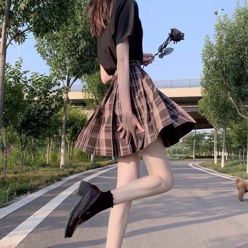 Japanese School Girl Uniform Pleated Mini Skirt School Uniform High Waist A-Line Plaid Skirt Sexy JK Uniforms for Woman Full Set