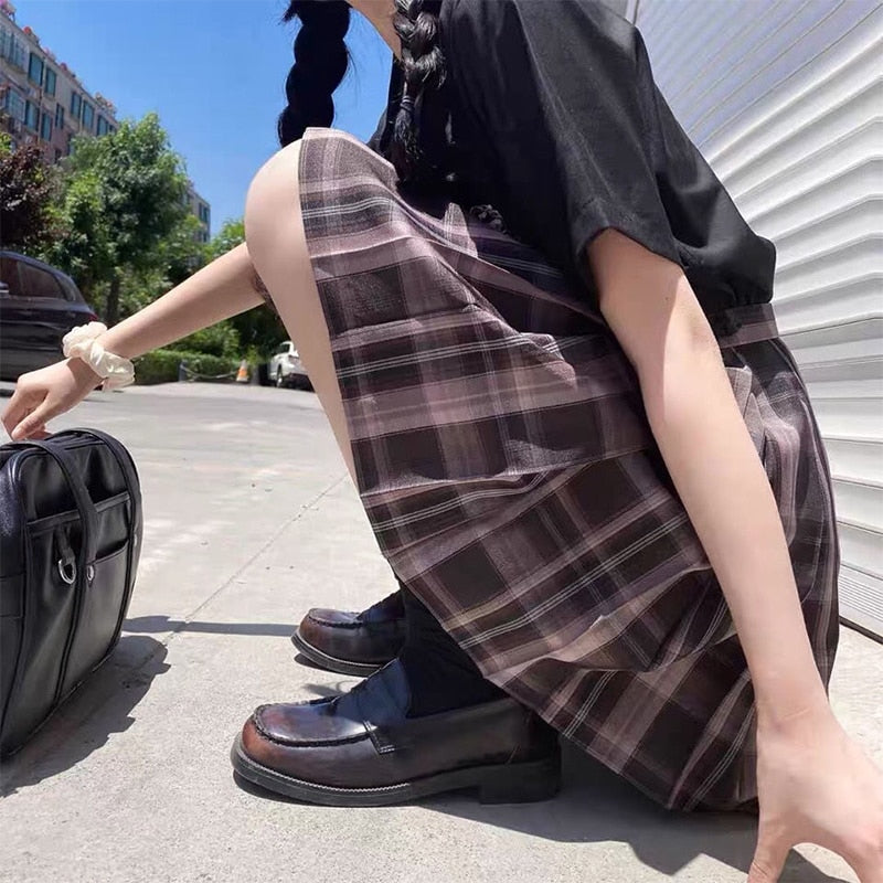 Japanese School Girl Uniform Pleated Mini Skirt School Uniform High Waist A-Line Plaid Skirt Sexy JK Uniforms for Woman Full Set
