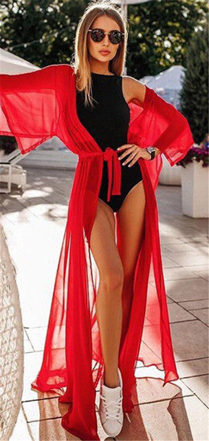 Summer Lady Beach Cover Up Sexy Bikini Chiffon Long Dress For Women Solid Beach Dress Women Bathing Suit Beach Tunic Kaftan