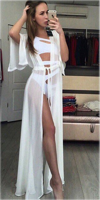 Summer Lady Beach Cover Up Sexy Bikini Chiffon Long Dress For Women Solid Beach Dress Women Bathing Suit Beach Tunic Kaftan