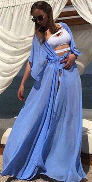 Summer Lady Beach Cover Up Sexy Bikini Chiffon Long Dress For Women Solid Beach Dress Women Bathing Suit Beach Tunic Kaftan