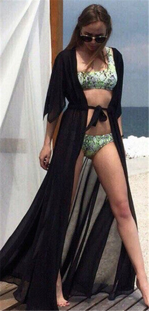 Summer Lady Beach Cover Up Sexy Bikini Chiffon Long Dress For Women Solid Beach Dress Women Bathing Suit Beach Tunic Kaftan