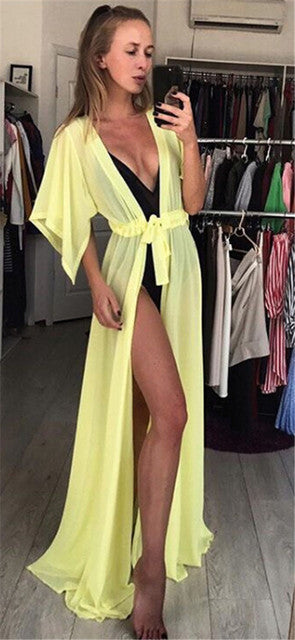 Summer Lady Beach Cover Up Sexy Bikini Chiffon Long Dress For Women Solid Beach Dress Women Bathing Suit Beach Tunic Kaftan