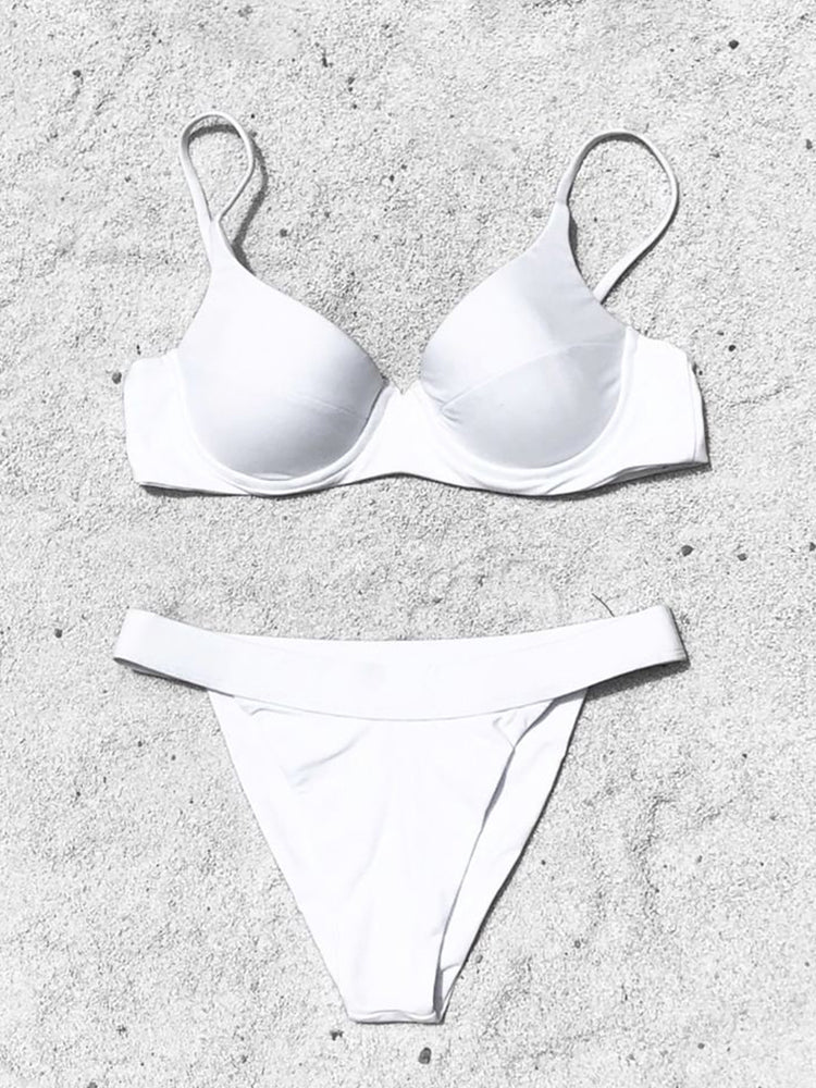Sexy Bikini Swimwear Women High Waist Swimsuit Solid Color Bikini Set Biquini Beach Wear Padded Push Up Bikini Set Female