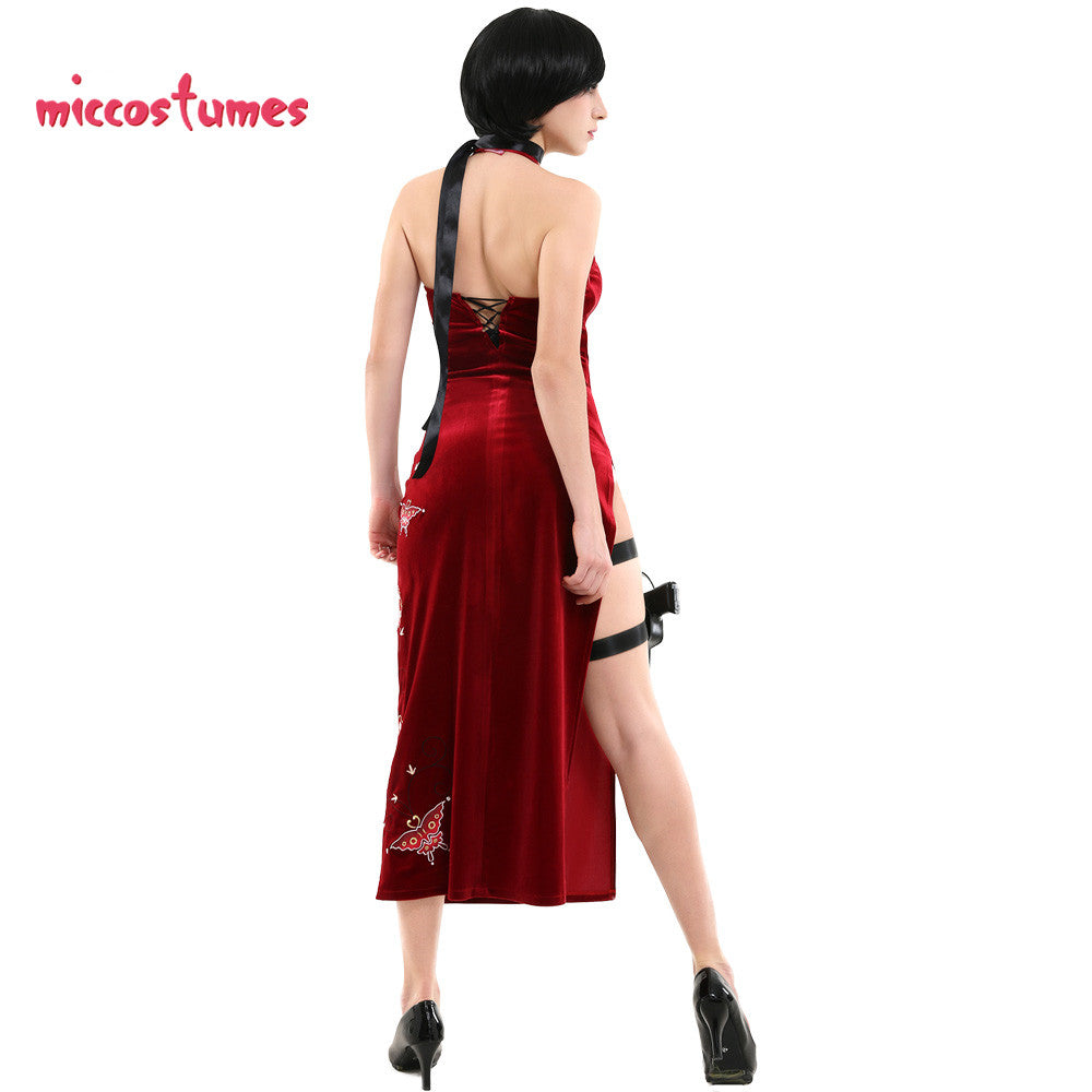 Ada Wong Cosplay Costume Embroidered Cheongsam Style Red Dress Women Halloween Cosplay Outfit