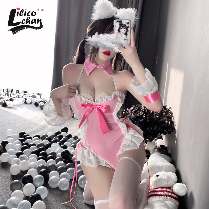 Backless Lolita Lace V Neck Bunny Girl Sweet Cosplay Costumes