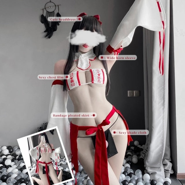 Anime Maid Cosplay Costumes Japanese Kimono Dress Witch Uniform Cosplay Suit Cute Girls Sexy Heart Bikini Lingerie Set