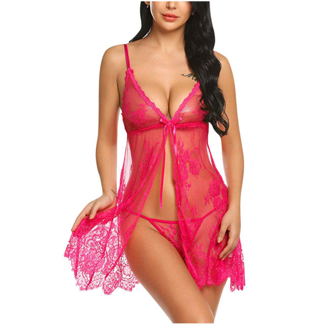 Plus Size Women Lingerie Sexy V Neck Lace Transparent Erotic Underwear Sexy Babydoll Night Dress Sleepwear Erotic Costumes 2XL