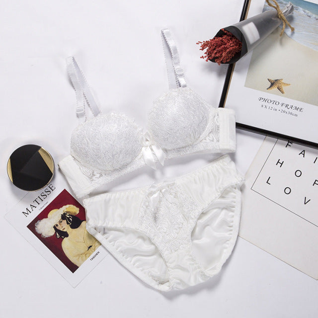 Push Up Bra Lace Bra And Panty Set Embroidery Bra Set Women Plus Size Deep V Lingerie 70 75 80 85 AB Cup For Female Underwears