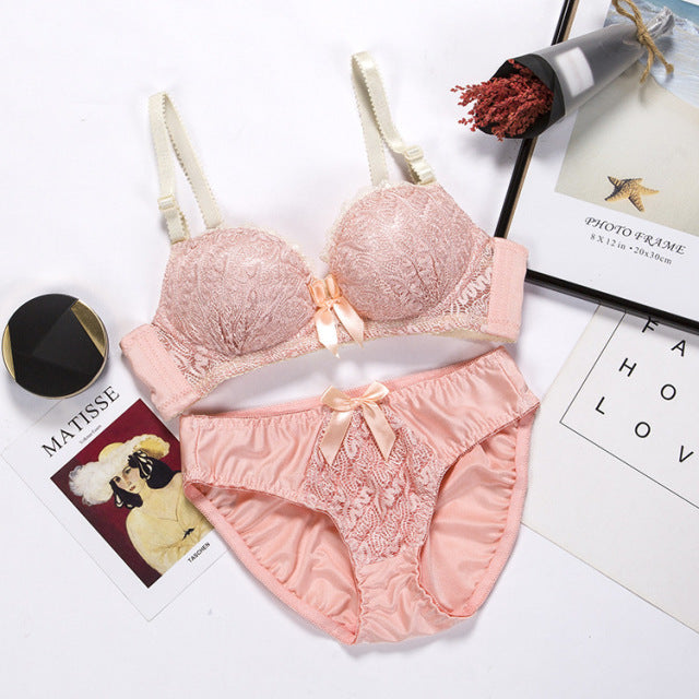 Push Up Bra Lace Bra And Panty Set Embroidery Bra Set Women Plus Size Deep V Lingerie 70 75 80 85 AB Cup For Female Underwears