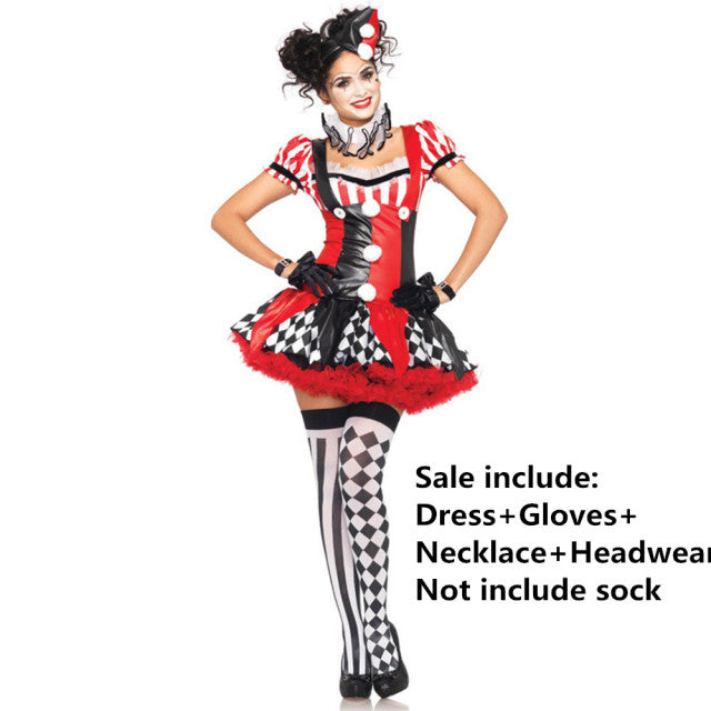4Pcs Women Funny Circus Clown Costume Female Clown Cosplay Carnival Halloween Fancy Dress Performance Clothing