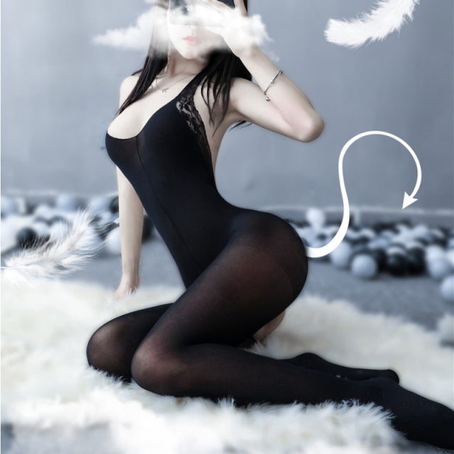 New Sexy Lace Lingerie Women Transparent Catsuit Open Crotch Body Stockings For Sex Sling Halter Backless Teddies Bodysuits