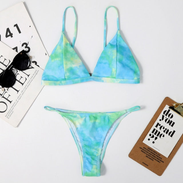 Sexy Bikini Micro Women`s Swimsuit 2022 Tie Dye Mini Thong Bikinis Set Brazilian Swimming for Women Swimwear Female Bathing Suit