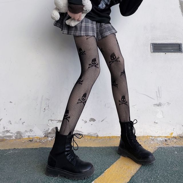 Sexy Tights Women Skull Mystery Thigh High Waist Stockings Gothic JK Lolita Mesh Nets Fishnet Pantyhose
