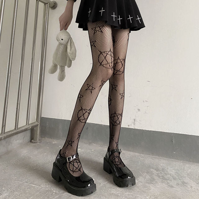 Sexy Tights Women Skull Mystery Thigh High Waist Stockings Gothic JK Lolita Mesh Nets Fishnet Pantyhose