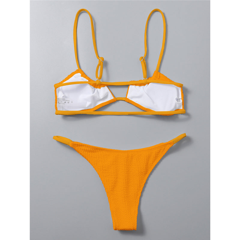 Solid Thong Bikinis Swimsuits Women Sexy Hollow High Leg Swimwear New Female Push up Bathing Suits Summer Swim Bikinis Set