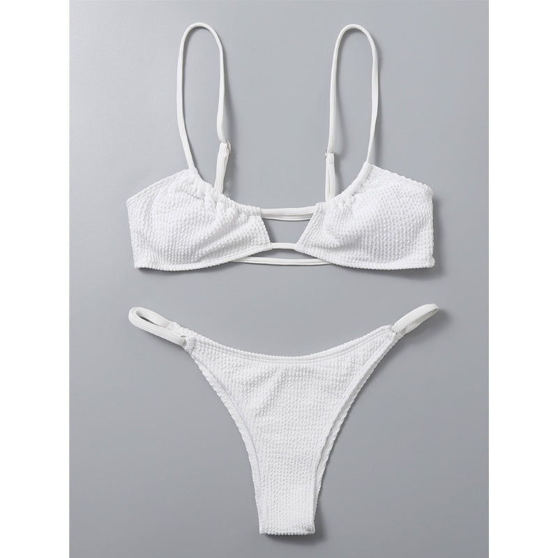 Solid Thong Bikinis Swimsuits Women Sexy Hollow High Leg Swimwear New Female Push up Bathing Suits Summer Swim Bikinis Set