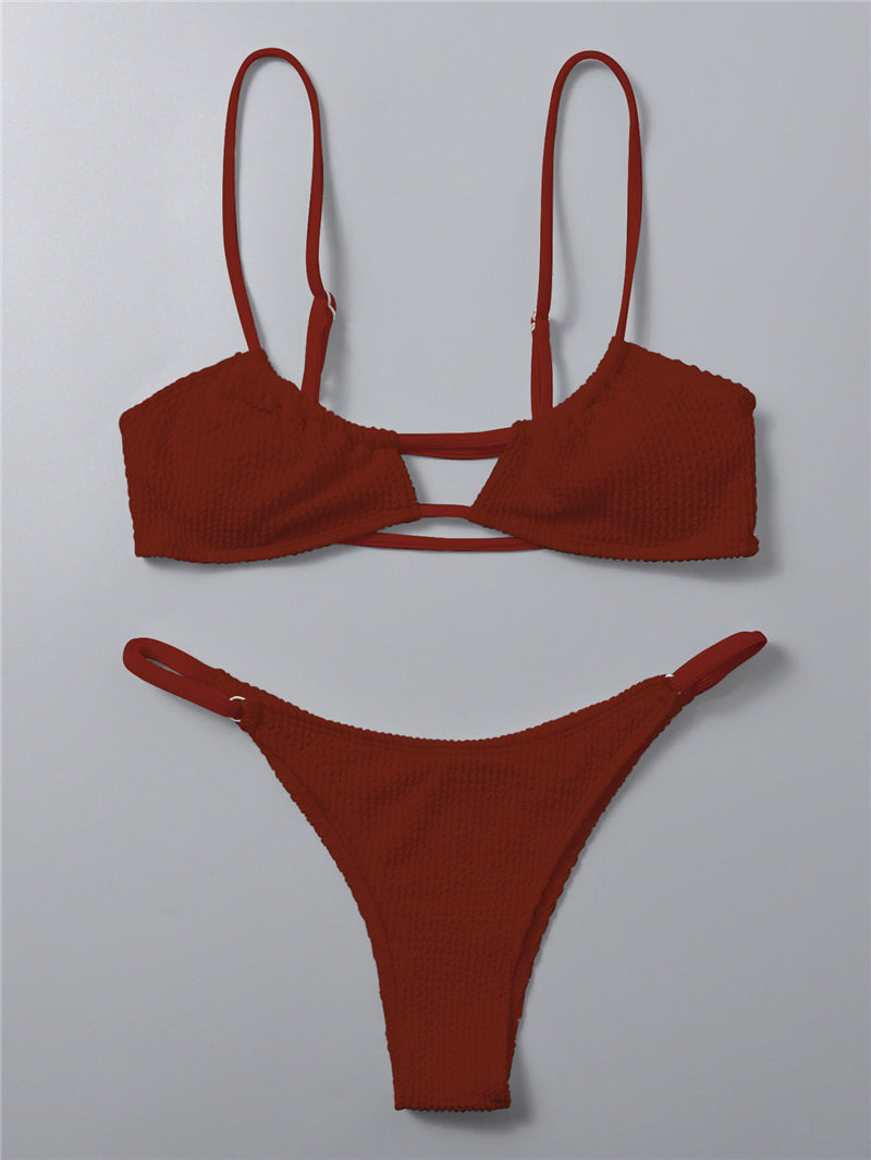 Solid Thong Bikinis Swimsuits Women Sexy Hollow High Leg Swimwear New Female Push up Bathing Suits Summer Swim Bikinis Set