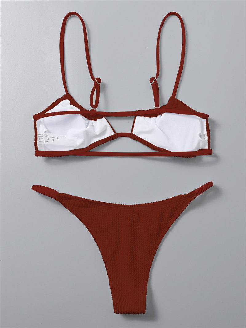 Solid Thong Bikinis Swimsuits Women Sexy Hollow High Leg Swimwear New Female Push up Bathing Suits Summer Swim Bikinis Set