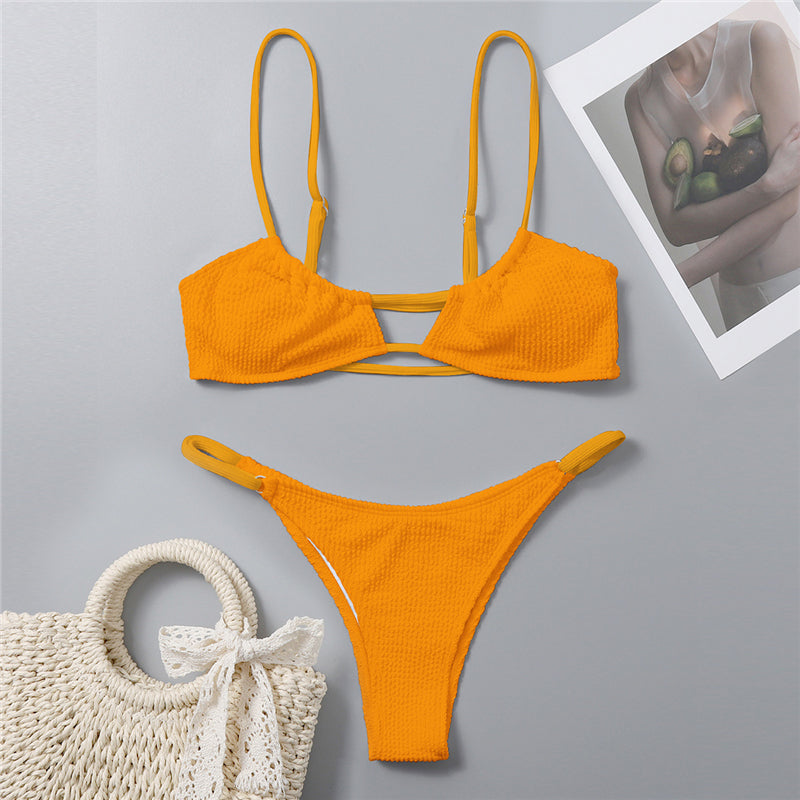 Solid Thong Bikinis Swimsuits Women Sexy Hollow High Leg Swimwear New Female Push up Bathing Suits Summer Swim Bikinis Set