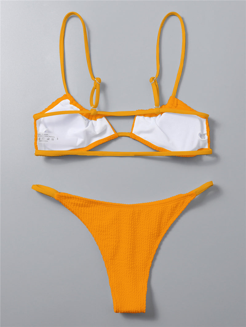 Solid Thong Bikinis Swimsuits Women Sexy Hollow High Leg Swimwear New Female Push up Bathing Suits Summer Swim Bikinis Set