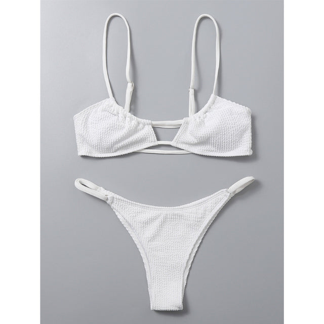 Solid Thong Bikinis Swimsuits Women Sexy Hollow High Leg Swimwear New Female Push up Bathing Suits Summer Swim Bikinis Set
