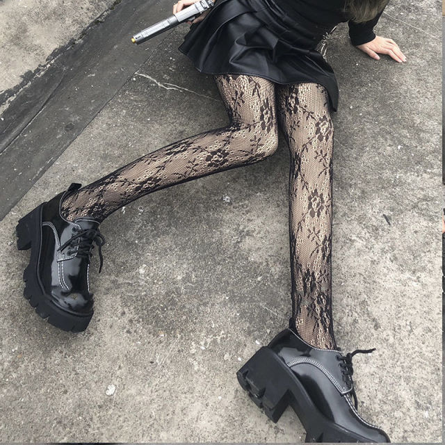 Lolita Cute Anime Black Love Print Tights Gothic Women Sexy Punk Lolita Dark Fishnet Mesh Goth Pantyhose Costumes Body Stockings