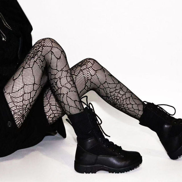 Lolita Cute Anime Black Love Print Tights Gothic Women Sexy Punk Lolita Dark Fishnet Mesh Goth Pantyhose Costumes Body Stockings