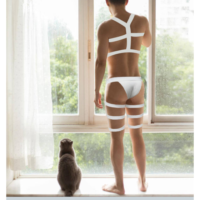 Harness Straps Underwear Men Sexy Bondage Lingerie Long Socks Leg Belt Briefs Elastic Erotic Fetish Costume Hombre Stockings Set