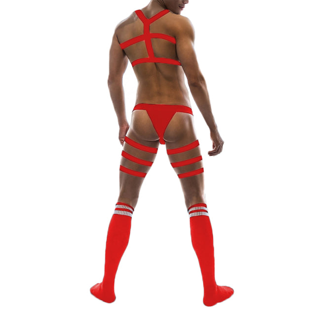 Harness Straps Underwear Men Sexy Bondage Lingerie Long Socks Leg Belt Briefs Elastic Erotic Fetish Costume Hombre Stockings Set
