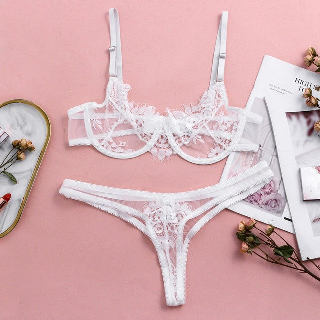 Sexy Embroidery Lace Bras Panties Set Erotic Lingerie Set Women Underwear Set Sexy Temptation Erotic Lingerie
