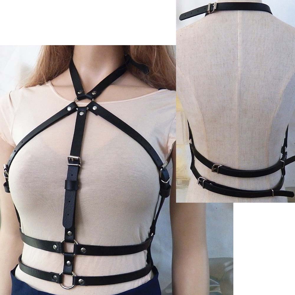 Women Sexy Leather Harness Set Bdsm Lingerie Full Body Bondage Cage Gothic Erotic Black Adjustable Garter Belt Suspenders Straps