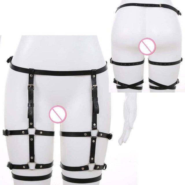 Women Sexy Leather Harness Set Bdsm Lingerie Full Body Bondage Cage Gothic Erotic Black Adjustable Garter Belt Suspenders Straps