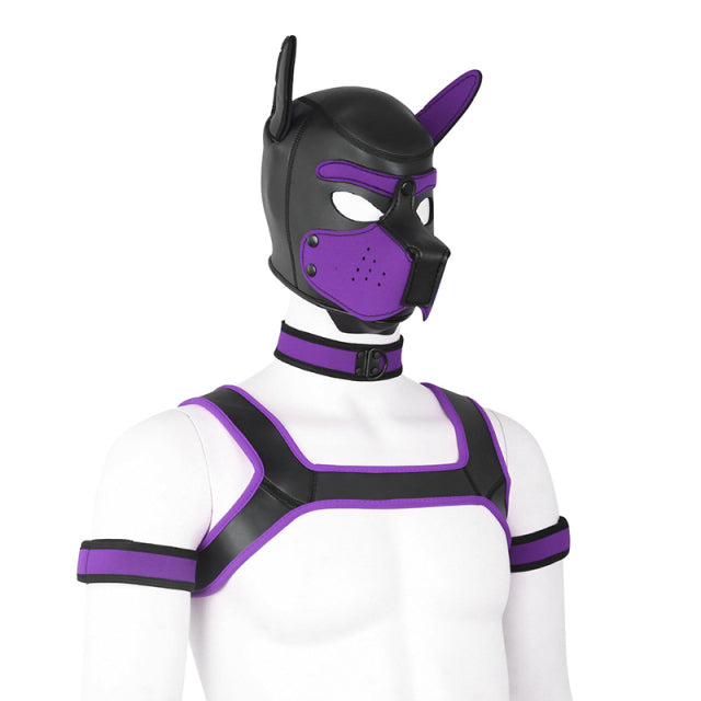 Sex Bondage Set Dog Hood Mask Neck Collar Armband Bdsm Bondage Restraint Men Chest Strap Sexy Costume Dog Slave Roleplay Toys