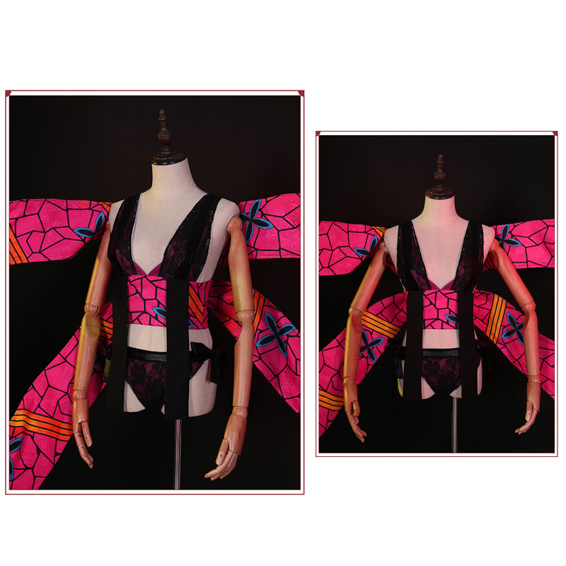 Demon Slayer Anime/ Kimetsu No Yaiba Daki Battle Uniform Tops+pants+ribbon+hairpin*5 Cosplay Costume Halloween Cosplay Dress Up