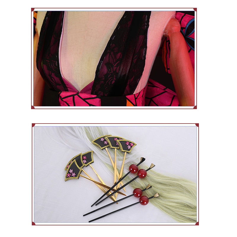 Demon Slayer Anime/ Kimetsu No Yaiba Daki Battle Uniform Tops+pants+ribbon+hairpin*5 Cosplay Costume Halloween Cosplay Dress Up