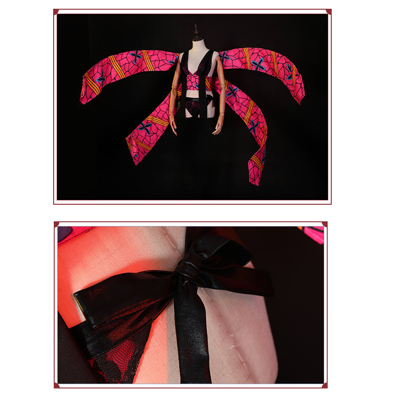 Demon Slayer Anime/ Kimetsu No Yaiba Daki Battle Uniform Tops+pants+ribbon+hairpin*5 Cosplay Costume Halloween Cosplay Dress Up