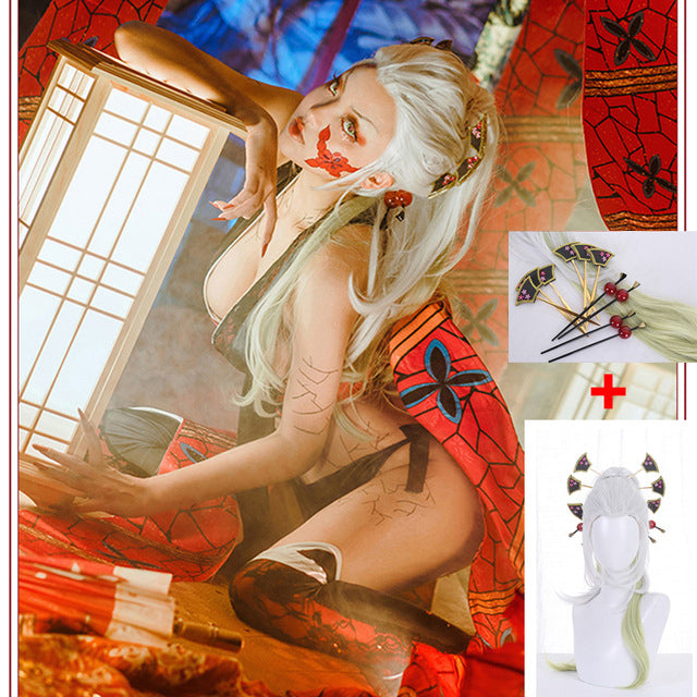 Demon Slayer Anime/ Kimetsu No Yaiba Daki Battle Uniform Tops+pants+ribbon+hairpin*5 Cosplay Costume Halloween Cosplay Dress Up