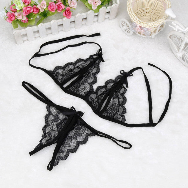 Sexy Lace Lingerie Set Sensual Women Hollow Out Transparent Women Erotic Underwear Set Porn Bra Sex G-string Lingerie