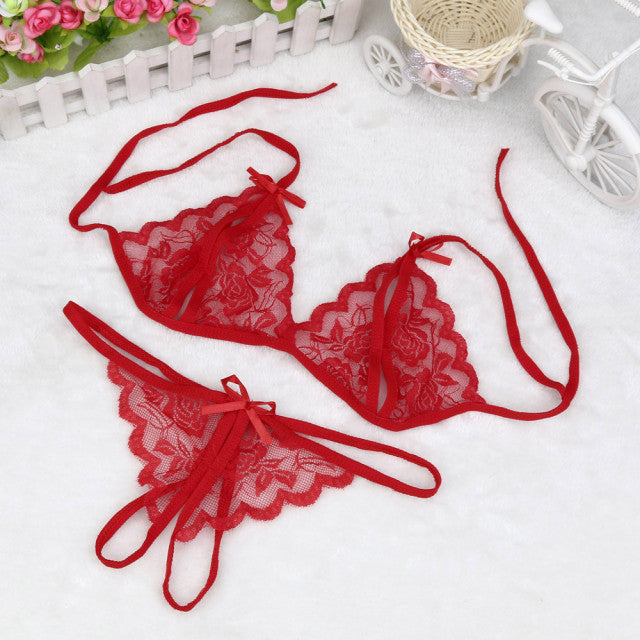 Sexy Lace Lingerie Set Sensual Women Hollow Out Transparent Women Erotic Underwear Set Porn Bra Sex G-string Lingerie
