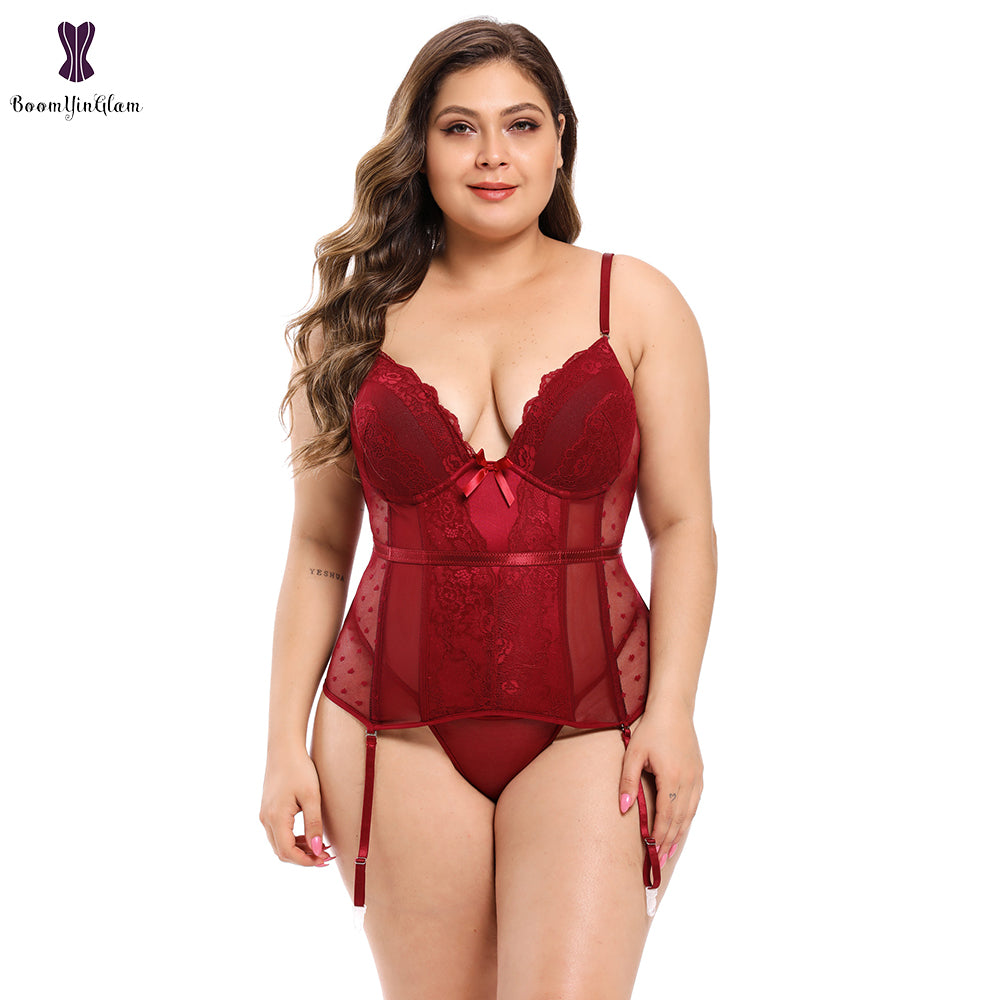 Removable Straps Lingerie Women Amour Accent Lightly Padded Underwired Basque Corset Bustier With Suspenders