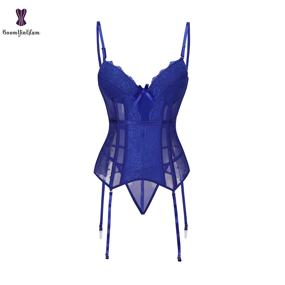 Removable Straps Lingerie Women Amour Accent Lightly Padded Underwired Basque Corset Bustier With Suspenders