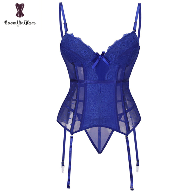 Removable Straps Lingerie Women Amour Accent Lightly Padded Underwired Basque Corset Bustier With Suspenders
