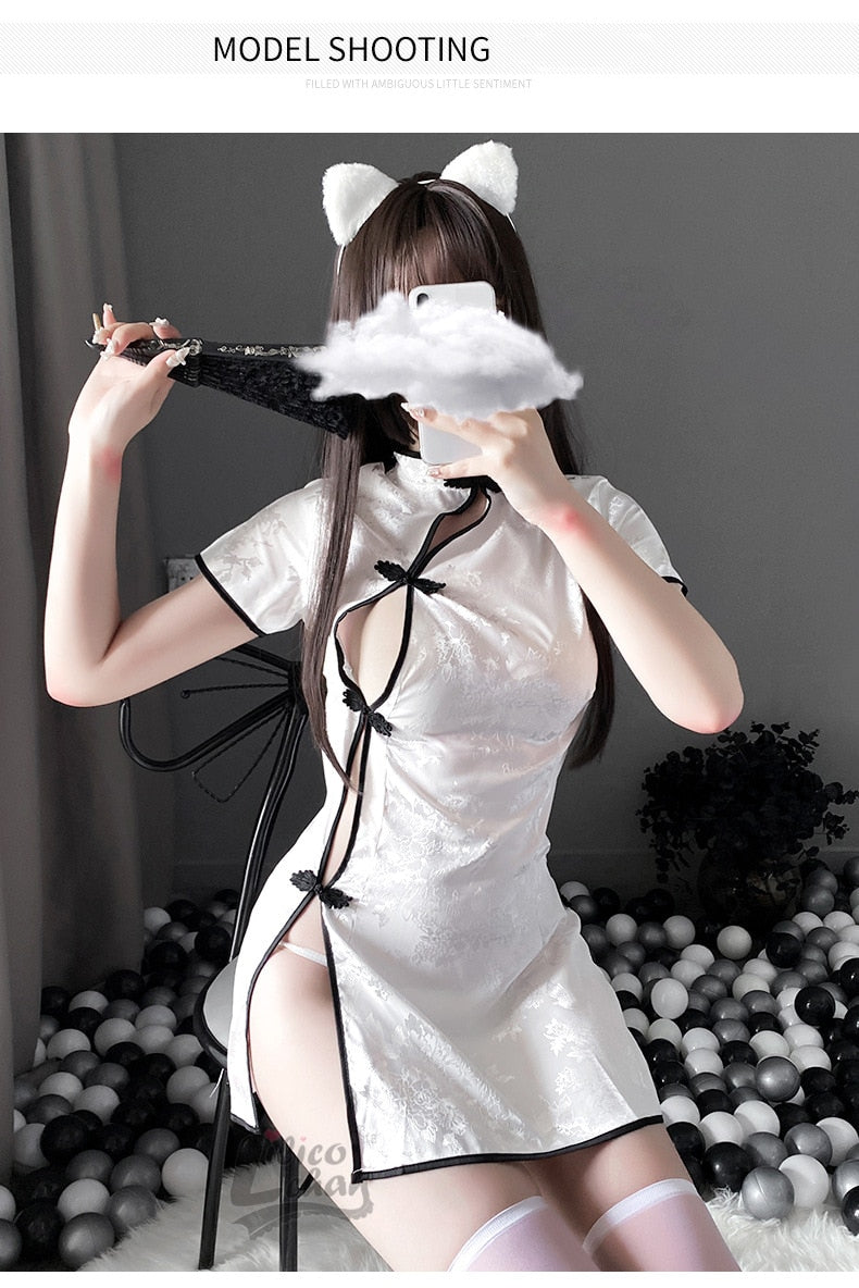 Satin Side Split Women Sexy Lingerie Cheongsam Cosplay Costumes Traditional Buckle Charming Tempatation Sleepwear Outfit New