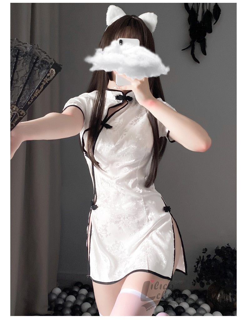 Satin Side Split Women Sexy Lingerie Cheongsam Cosplay Costumes Traditional Buckle Charming Tempatation Sleepwear Outfit New