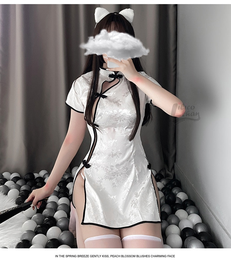 Satin Side Split Women Sexy Lingerie Cheongsam Cosplay Costumes Traditional Buckle Charming Tempatation Sleepwear Outfit New