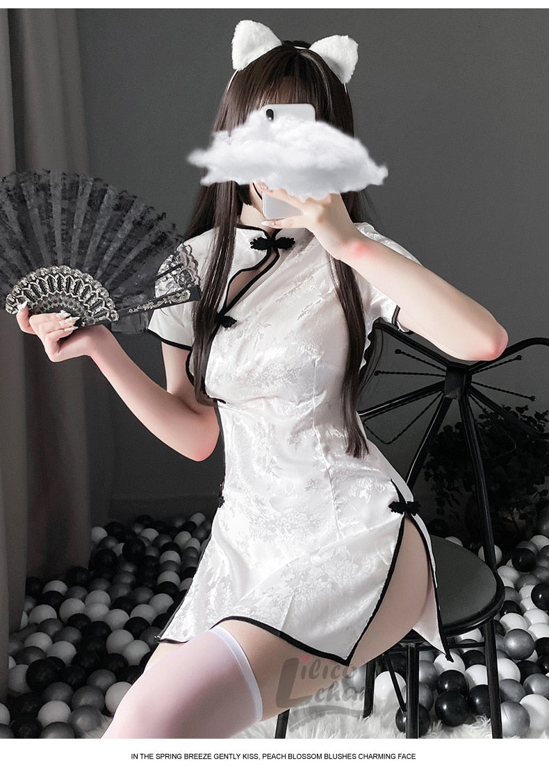 Satin Side Split Women Sexy Lingerie Cheongsam Cosplay Costumes Traditional Buckle Charming Tempatation Sleepwear Outfit New