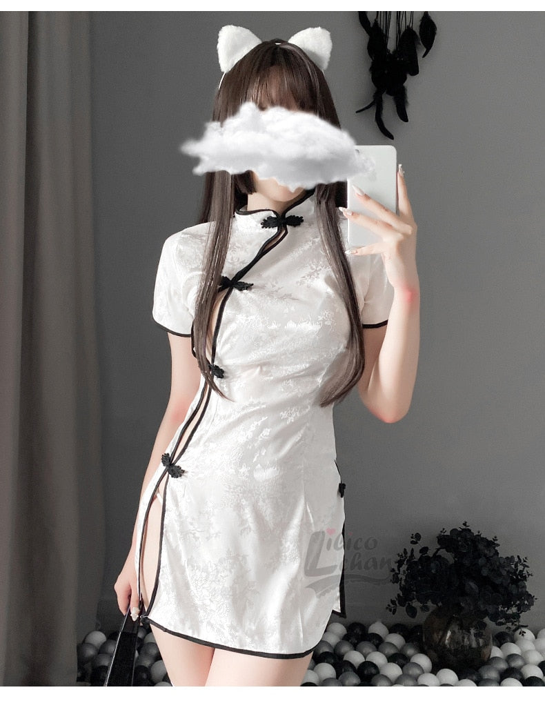 Satin Side Split Women Sexy Lingerie Cheongsam Cosplay Costumes Traditional Buckle Charming Tempatation Sleepwear Outfit New