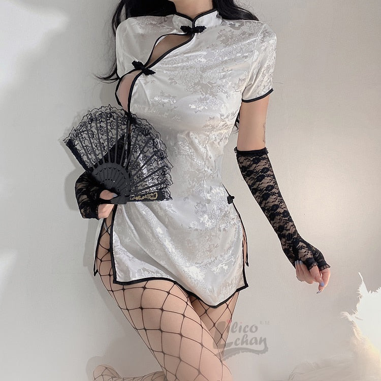 Satin Side Split Women Sexy Lingerie Cheongsam Cosplay Costumes Traditional Buckle Charming Tempatation Sleepwear Outfit New